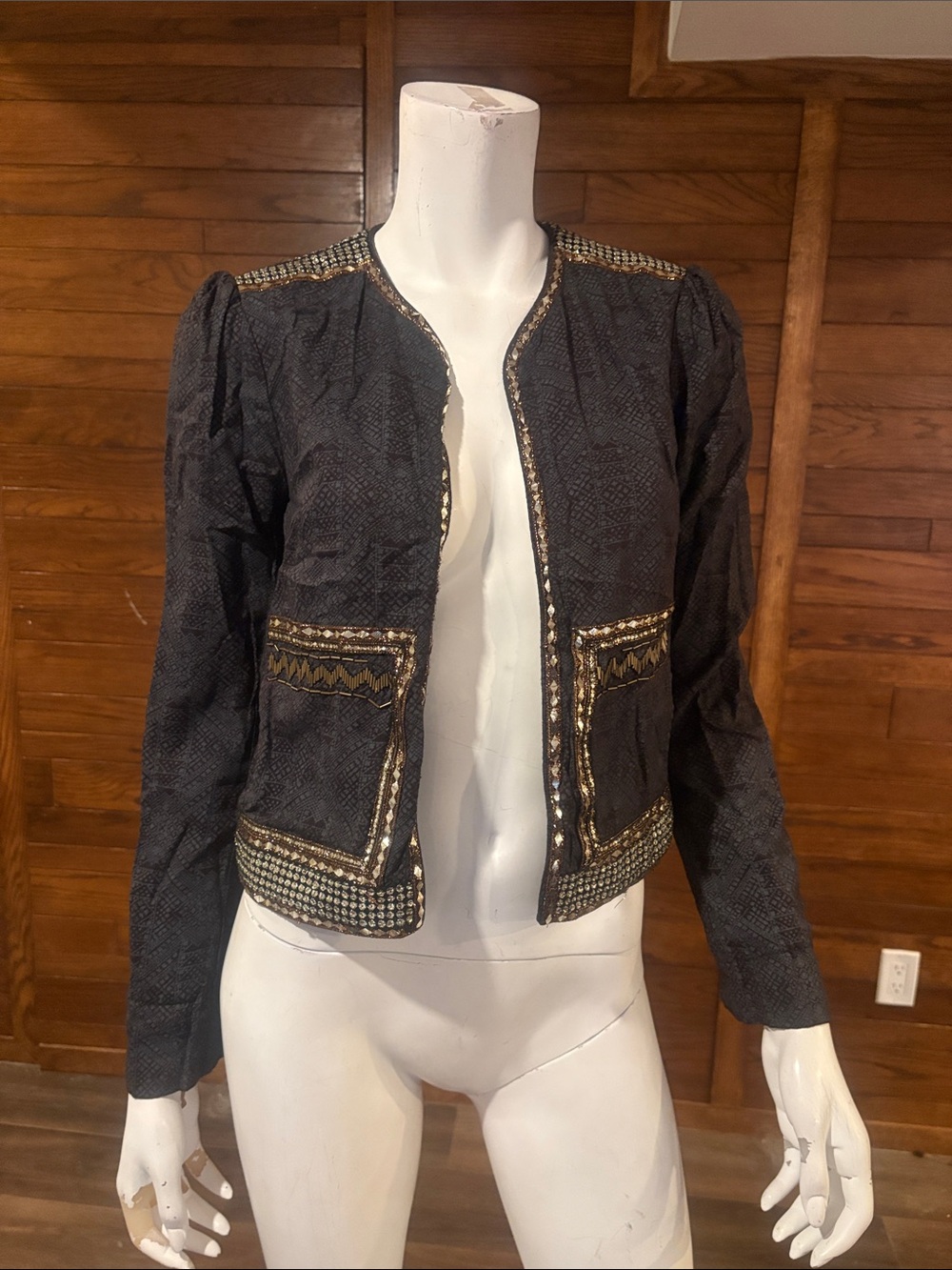 Ecote Black Jacket with Gold Trim and Embellished Pockets